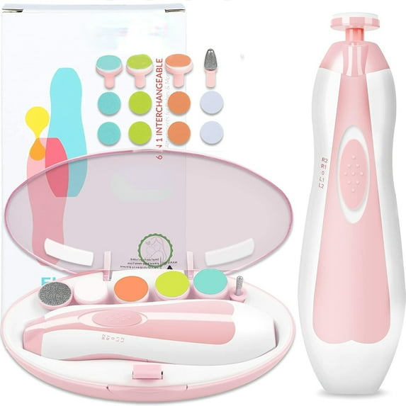 Baby Nail File Electric Nail Trimmer Safe Baby Nail Clippers Manicure Set with 10 Grinding Heads 8 Sandpapers, Trim Polish Groom for Newborn Infant Toddler or Adult Toes Fingernails Care, Pink