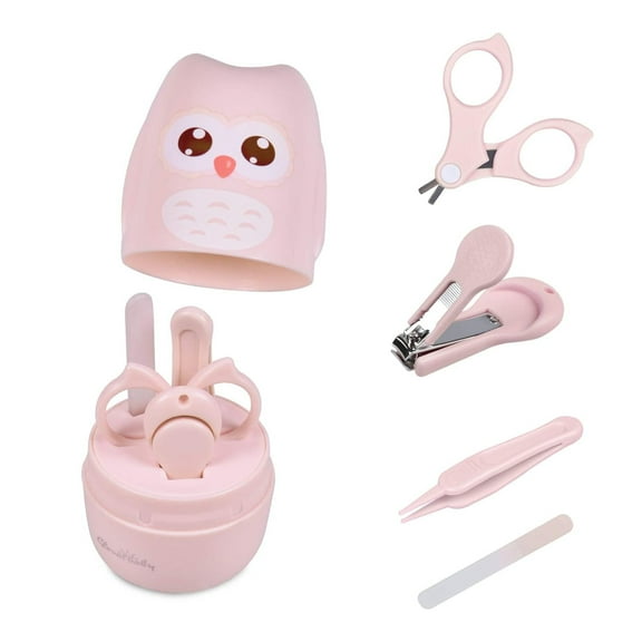 Baby Nail Kit, Baby Manicure Kit and Pedicure kit with Cute Owl Shape Case. Baby Nail Clipper, Scissor, Baby Nail File & Tweezer for Newborn, Infant & Toddler, Mothers Day(Pink)