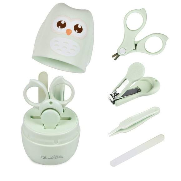 Baby Nail Kit, Baby Manicure Kit and Pedicure kit with Cute Owl Shape Case. Baby Nail Clipper, Scissor, Baby Nail File & Tweezer for Newborn, Infant & Toddler, Mothers Day Gifts(Green)
