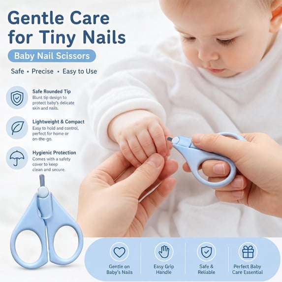 Baby Nail Scissors, Rounded Tip Safety Clippers for Infants, Ergonomic Handle for Newborn Grooming,1 Pcs