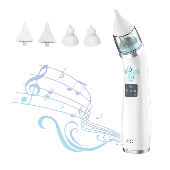 Rirool Rechargeable Baby Nasal Aspirator with Music, 3 Suction Levels, 4 Soft Silicone Tips, USB Electric Nose Cleaner Nursery Care Set for Newborns, Infants and Toddlers, White
