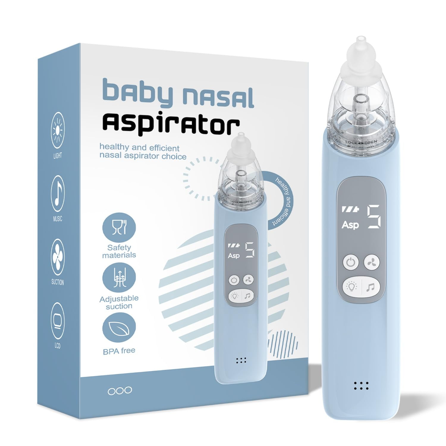 Baby Nasal Aspirator, Bivni Electric Nose Booger Automatic Nose Cleaner with 3 Silicone Tips, 5 Levels Suction, Music & Colorful Light for Infants Newborn