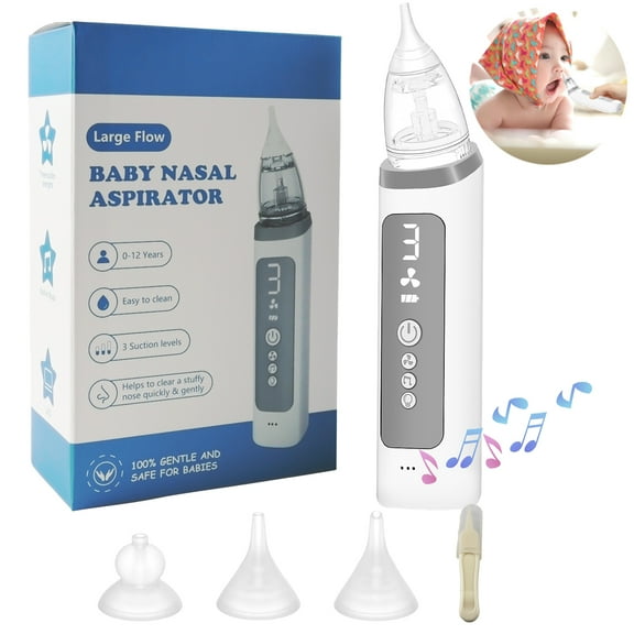 Baby Nasal Aspirator , Electric Baby Nose Sucker with Adjustable 3 Levels Suction, Rechargeable Booger Sucker for Babies with Color Light and Nursery Rhymes
