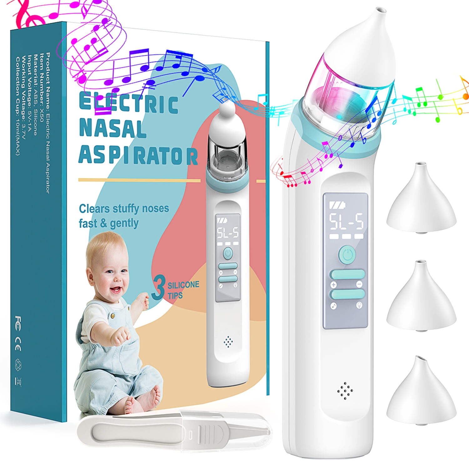 Nasal Aspirator, bubbacare USB Charging Nose Cleaner with 4 Suction Levels,  Ear Wax Remover with 4 Reusable Snot Sucker Nozzles for Infants & Toddlers