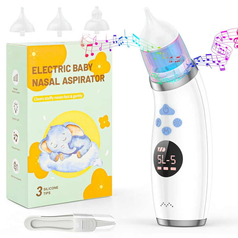 Baby Nasal Aspirator, Electric Nose Booger Sucker for Baby, Automatic Baby Nose Cleaner USB Rechargeable with 5 Suctions Modes, Music & Colorful Light