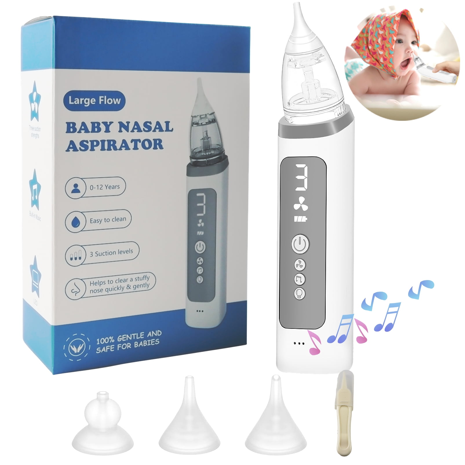 Baby Nasal Aspirator , Electric Baby Nose Sucker with Adjustable 3 