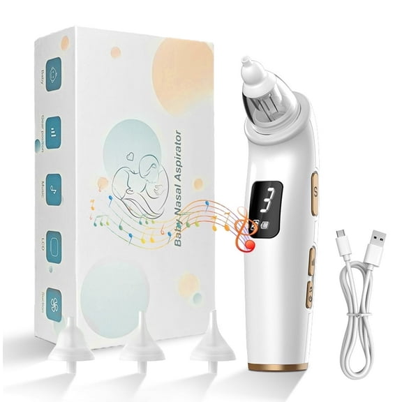 Quanmin Rechargeable Electric Baby Nasal Aspirator, Baby Nose Sucker 3 Suction Levels, Music Function, 3 Silicone Tips