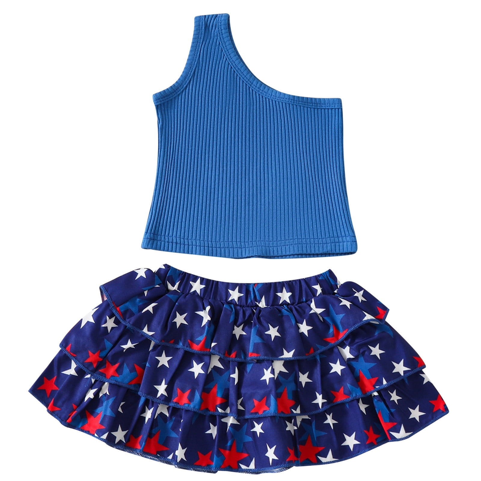 Baby New Solid Color Sleeveless Top Independence Day Cake Skirt Girl