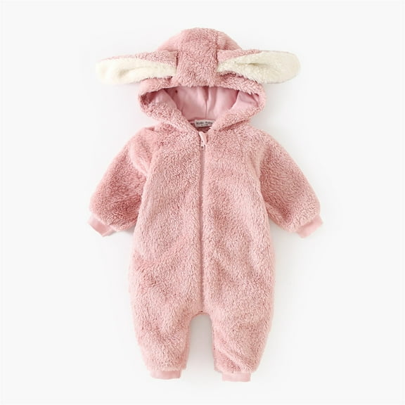 Baby Newborn Bear Fleece Snowsuit Winter Coat Warm Hooded Jumpsuit for Baby Boys Girls Pink 12-18 Months