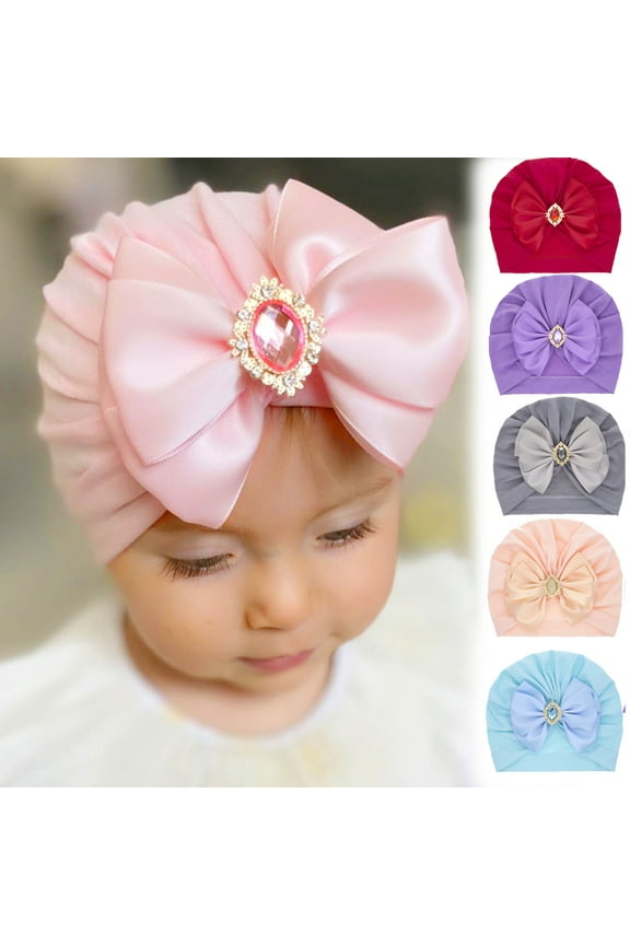 Baby Newborn Cotton Turban Hat Bowknot Rhinestone Head Wrap Infant Toddler Kids Girl Beanie Cap