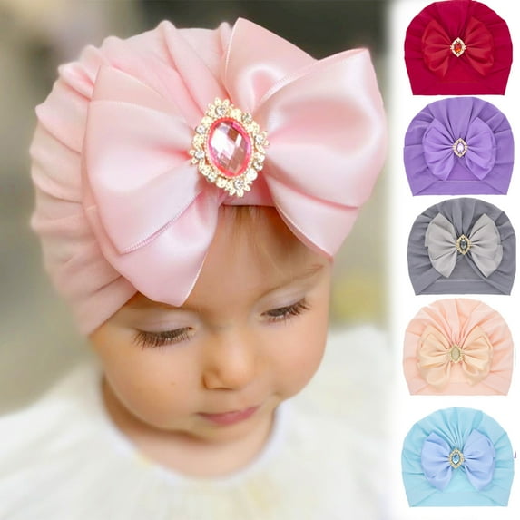 Baby Newborn Cotton Turban Hat Bowknot Rhinestone Head Wrap Infant Toddler Kids Girl Beanie Cap