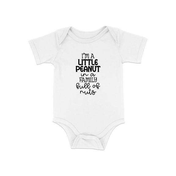 Baby Newborn Gift I'm A Little Peanut In A Family Full Of Nuts Bodysuits (Newborn, White)