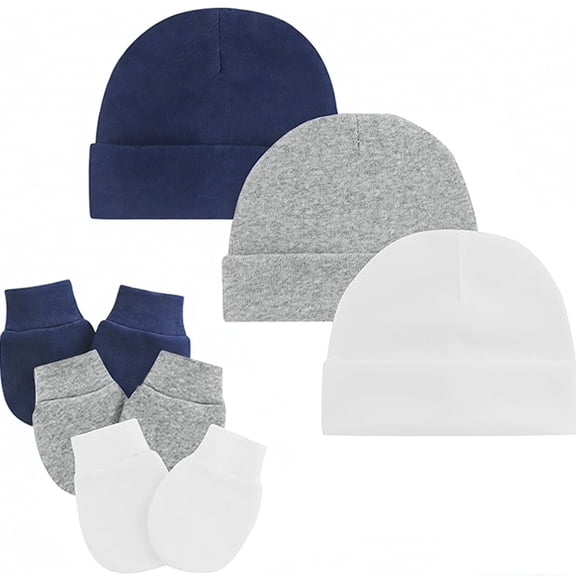 Baby Newborn Hats and Mittens Set 0-6 Months Cotton Beanie Top Knot for Baby Boys Girls Winter