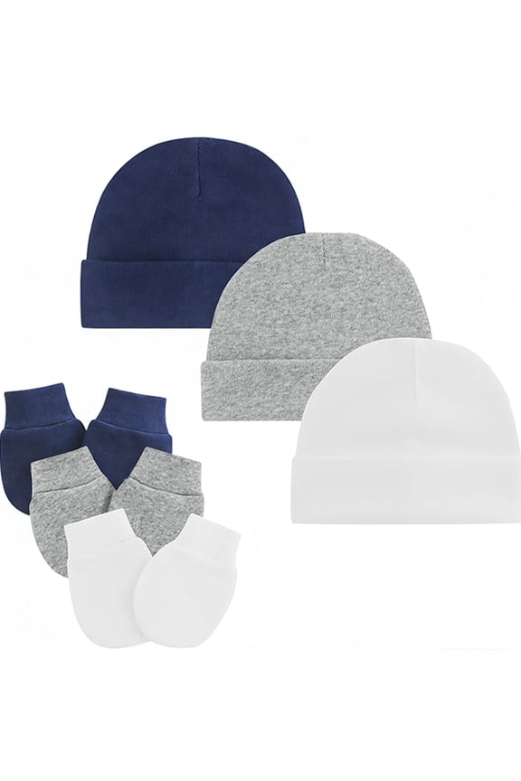 Baby Newborn Hats and Mittens Set 0-6 Months Cotton Beanie Top Knot for Baby Boys Girls Winter