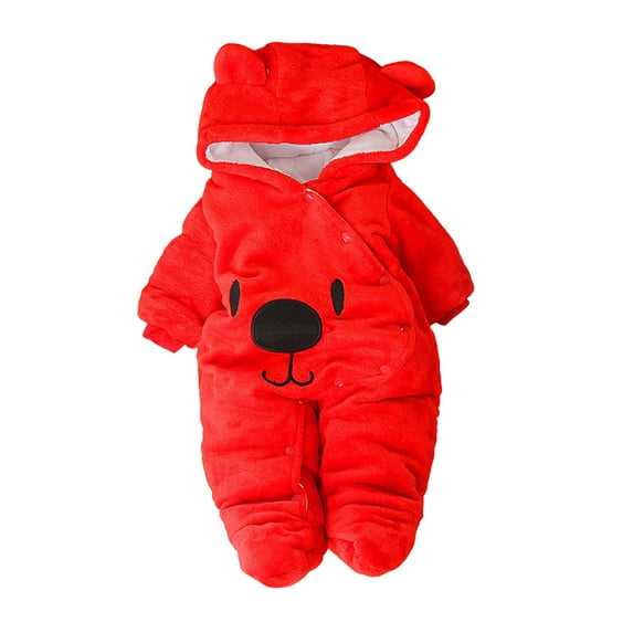 Baby Newborn Jumpsuit Footie Hooded Thicken Winter Outwear Snowsuit Pajamas Fleece Romper Jumpsuit for Infant Girls Boys