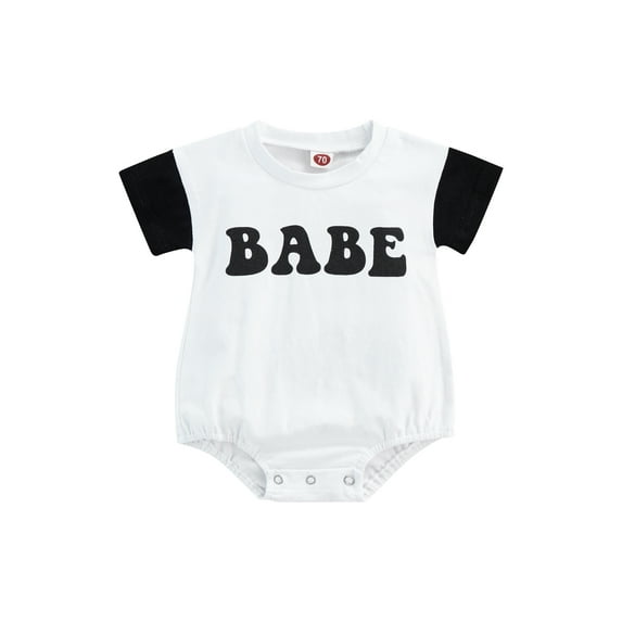 Baby Newborn Romper Round Neck Short Sleeve Patchwork Jumpsuit Lettering Printing Bodysuit Outfit