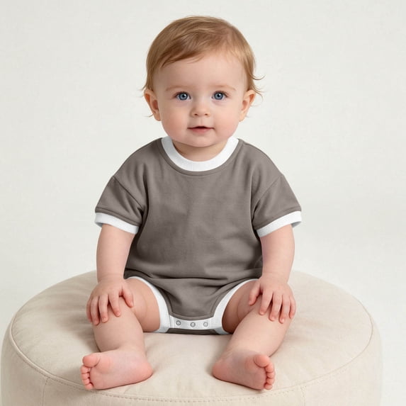 Baby Newborn Soft Bodysuit Short Sleeve Crewneck Onesie Infant Unisex Summer Comfy Breathable Loungewear Outfits Gray 0-3 Months