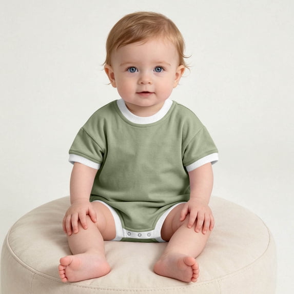 Baby Newborn Soft Bodysuit Short Sleeve Crewneck Onesie Infant Unisex Summer Comfy Breathable Loungewear Outfits Green 0-3 Months