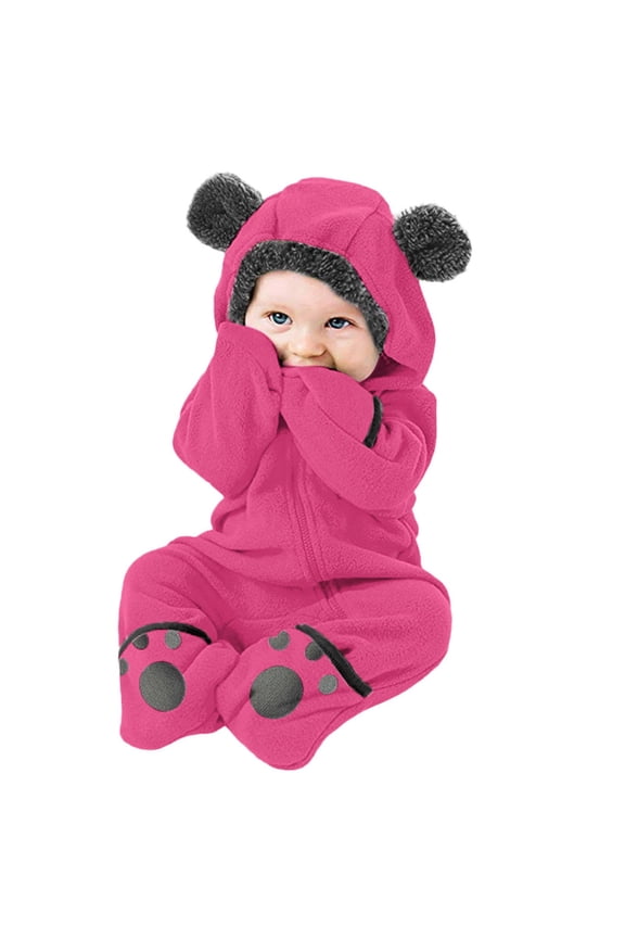 Baby Winter Clothes Cute Bear Ear Romper Hooded Warm Baby Clothes for Girls 0-3 Months