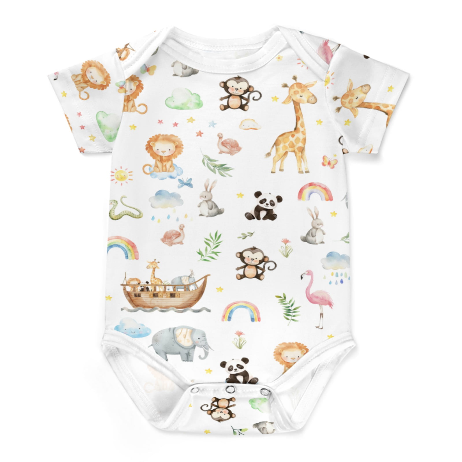 Baby Noahs Ark Animals Rainbow Sun Bodysuit Clothes Girl Boy Panda Lion 