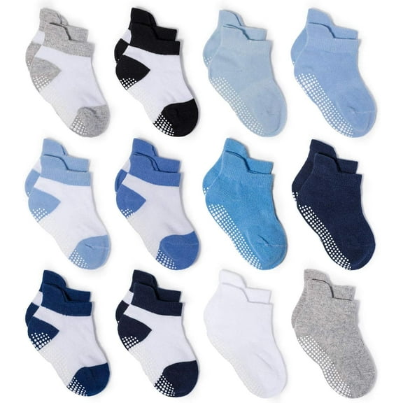 Baby Non Slip Grip Ankle Socks with Non Skid Soles for Infants Toddlers Kids Boys Girls