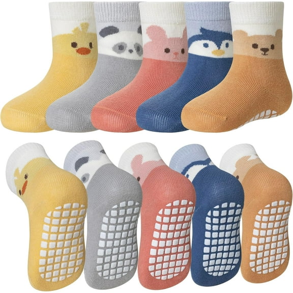 Baby Non Slip Socks Toddler Boys Girls Grips Cotton Anti Skids Crew Cute Cartoon Infant Socks 5 Pairs