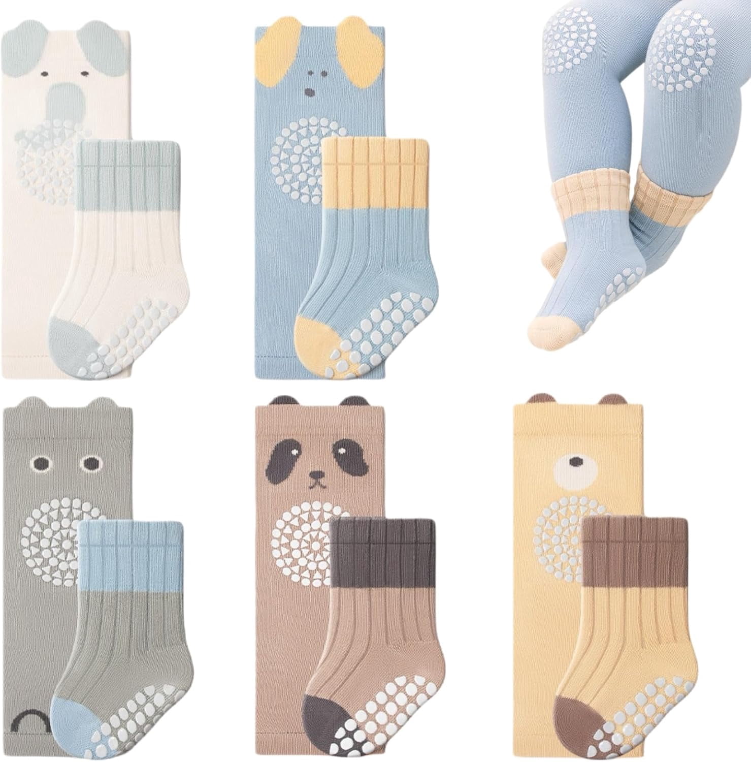 Baby Non-Slip Socks, Toddler Cartoon Crawling Knee Pads & Socks for ...