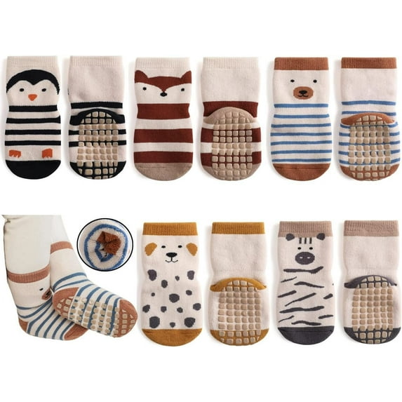 Baby Non Slip Socks Winter 5 Pairs Kid Thick Warm Crew Socks with Grips