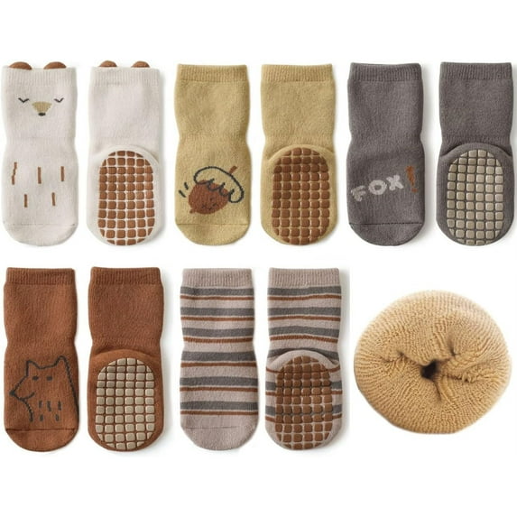 Baby Non Slip Socks Winter 5 Pairs Kid Thick Warm Crew Socks with Grips