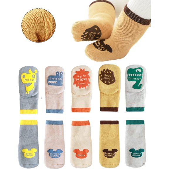 Baby Non-skid Grip Socks Toddler Socks Warm Thick Anti Skid Slipper Crew Socks for Girls Boys Newborn Infant 5 Pairs