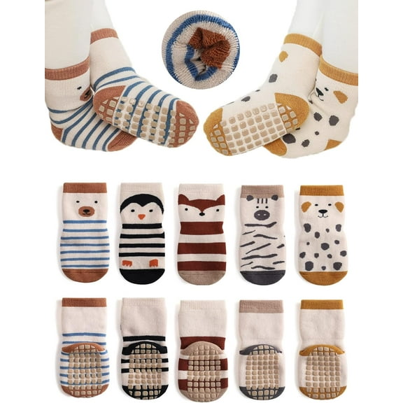 Baby Non-skid Grip Socks Toddler Socks Warm Thick Anti Skid Slipper Crew Socks for Girls Boys Newborn Infant