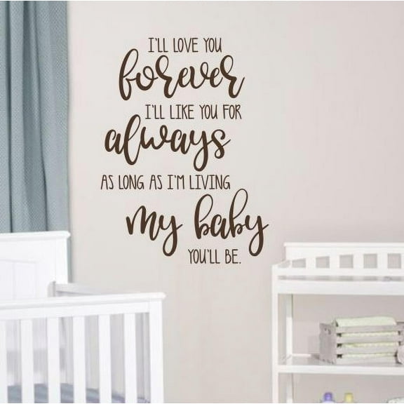 Baby Nursery Quotes I'll Love You Forever Wall Decor Art Decal Stickers 23x17-Inch Chocolate Brown