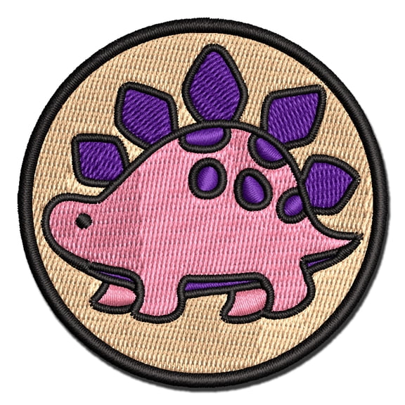 Baby Nursery Stegosaurus Dinosaur Applique Multi-Color Embroidered Hook & Loop Patch - 3.5 Inch Large