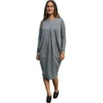 thumbnail image 1 of Baby'O Women's Brushed Sweater Knit Pleated Front Slouch Pocket Midi Dress, 1 of 4