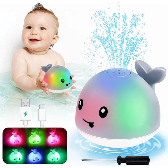 Baby Octopus Bath Toy Light Up Sprinkler Toy Bath Frog Bathtub Fountain Spray Toy for Kids Pool Toys for Toddlers Ages 3+