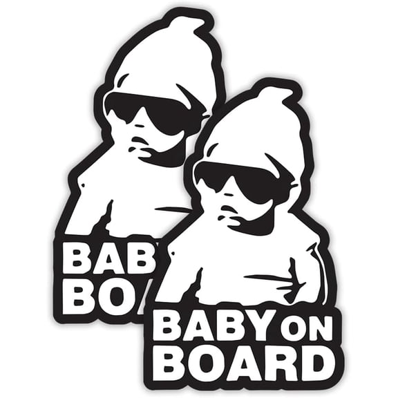 Baby On Board 2 Pack Vinyl Sticker, Funny Sunglasses Baby Design for Car Window, Bumper, SUV and Van, Cute Vehicle Accessory (5" x 2.3")