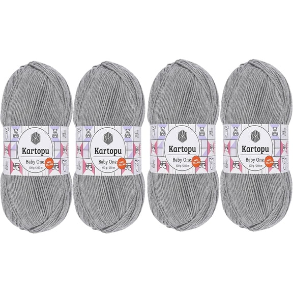 Baby One,Baby Knitting Yarn,(4Pack),Anti-Pilling (Low-Pilling)Featured,Each Skein/Ball 100 g (3.5 oz) (GRAY1000)GRAY1000-