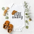 thumbnail image 1 of Baby Onesie or Bodysuit with "Little Cowboy" Print, Western Theme White Romper for Boys & Girls, Newborn Photo Shoot Outfit for 1st Birthday with Snap Closure, 1 of 8