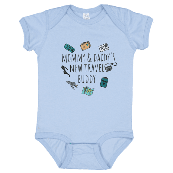 Baby Onesie Hub Mommy & Daddy’s New Travel Buddy Baby Bodysuit, Cute Baby Gift