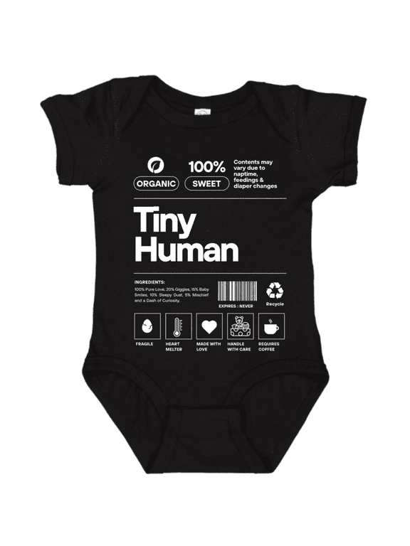 Organic Cotton ‘Tiny Human’ Funny Girls or Boys Baby Bodysuit for Newborn Baby Gift