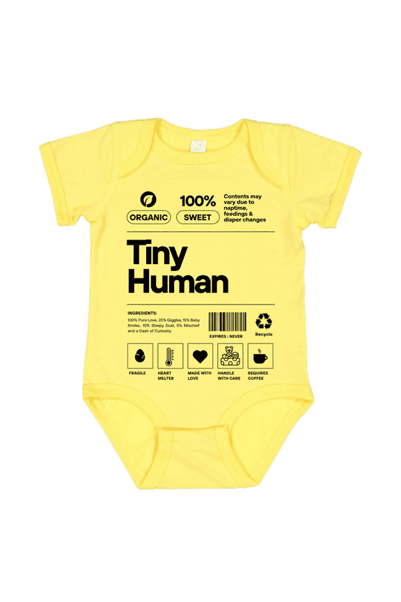 Organic Cotton ‘Tiny Human’ Funny Girls or Boys Baby Bodysuit for Newborn Baby Gift