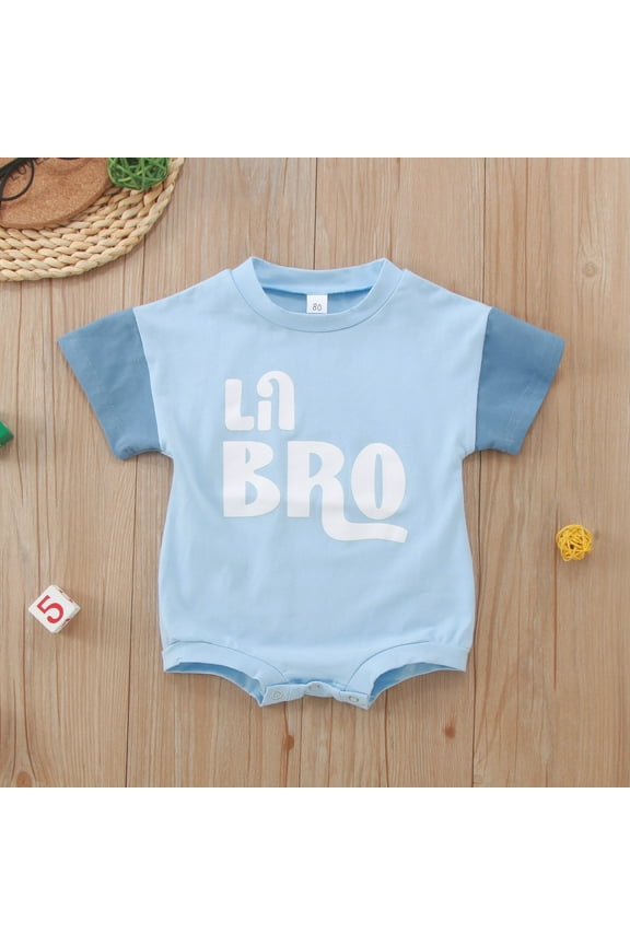 Baby Onesie Infant Boys Girls Summer Lil Bro Short Sleeve Letter Embroidered Romper Baby Romper Blue 3-6 Months