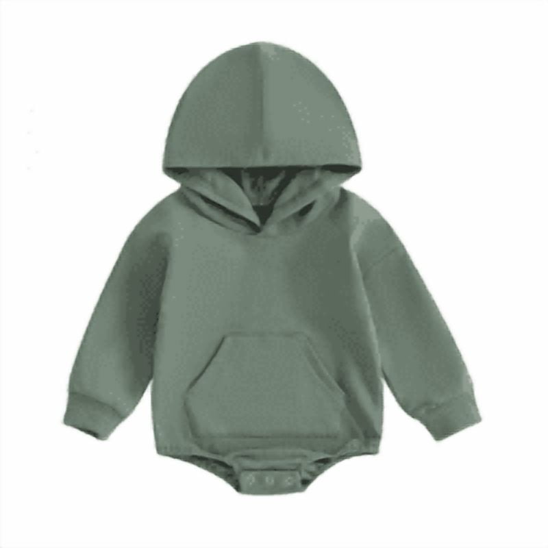 Baby Onesie Newborn Boy Girl Hooded Romper Long Sleeve Front Pocket Solid Color Bodysuit Infant Fall Winter Romper