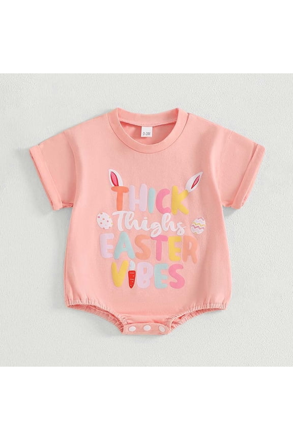 Baby Onesie Newborn Easter Bunny Short Sleeve Bubble Romper Baby Girl Romper Red 0-3 Months