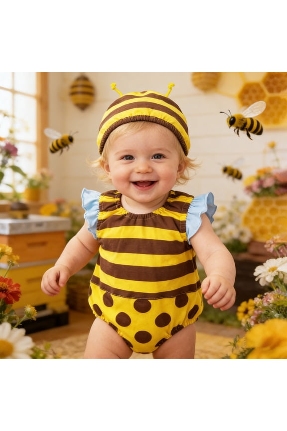 Baby Onesie Summer Romper Watermelon Print Bodysuit with Hat Baby Romper Yellow 1-3 Months