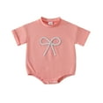 thumbnail image 1 of Baby Onesies 6-9 Months Girl New Born Onesies Baby Girl Smocked Romper Pink Bow Baby Outfit White Onesies Short Sleeve Onesie 12-18 Months, 1 of 9