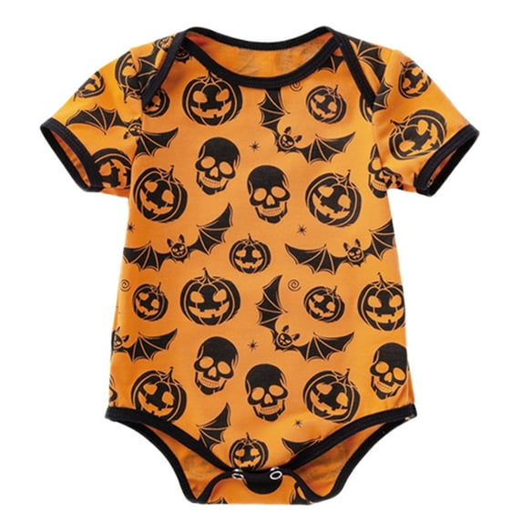 Baby Onesies Baby Boy Bodysuits Girls Print Autumn Halloween Christmas Short Sleeve Boy Clothes One Piece Romper Orange 3-6 Months