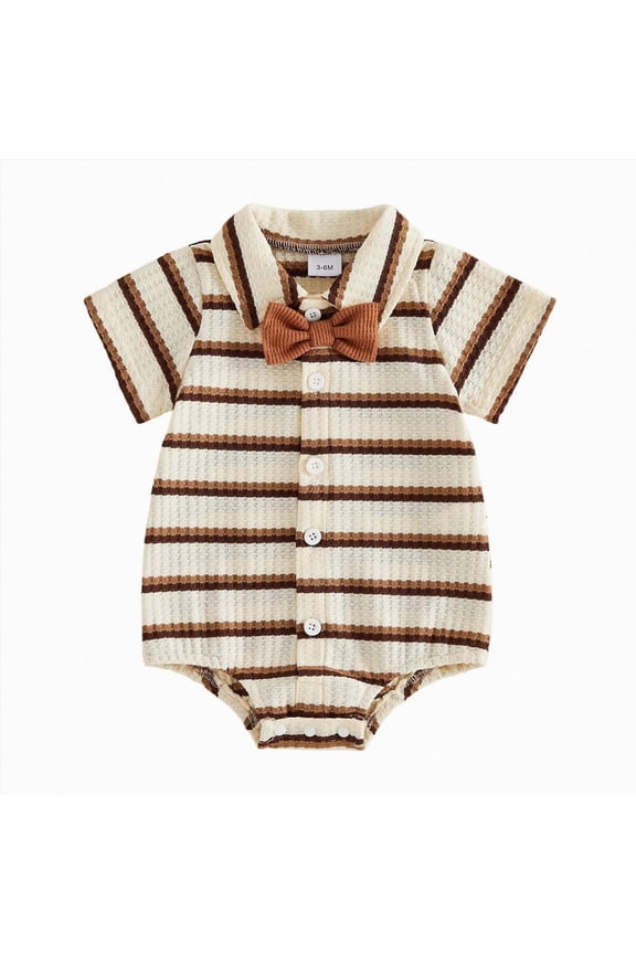 Baby Onesies Baby Boy Clothes Baby Boy Clothes Turndown Collar Striped Long/Short Sleeve Romper Button Up Jumpsuit Shirt Bodysuit