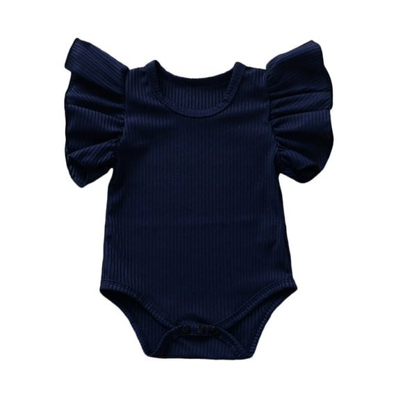 Baby Onesies Baby Boys Girls Solid Ruffle Bodysuit Clothes Outfits New Born Clothes Baby Girl Navy 6 Months-12 Months