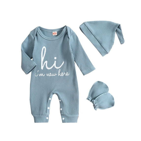 Baby Onesies Baby Footless Pjs Outfits Print Color Crawling Suit 3 Piece Set Onesies Baby Clothes Girl Blue 0 Months-3 Months